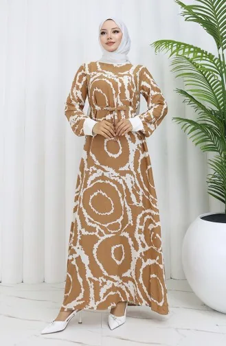 Robe Viscose A Ceinture Et Détail Côtelé 0447-02 Vison 0447-02