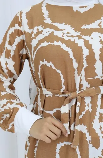 Robe Viscose A Ceinture Et Détail Côtelé 0447-02 Vison 0447-02