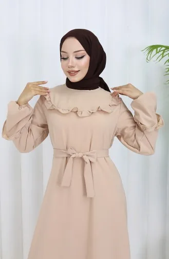 Aerobin Stoff Rüschendetail Kleid 0023-09 Beige 0023-09