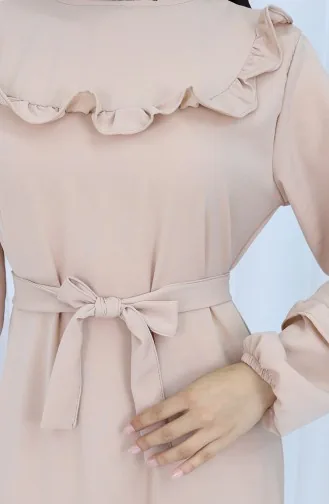 Aerobin Stoff Rüschendetail Kleid 0023-09 Beige 0023-09