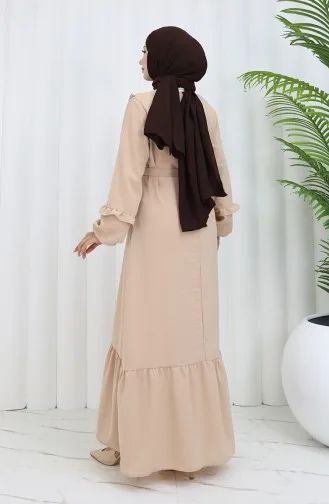 Aerobin Stoff Rüschendetail Kleid 0023-09 Beige 0023-09