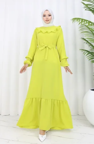 Aerobin Fabric Ruffle Detail Dress 0023-10 Oil Green 0023-10