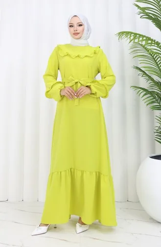 Aerobin Fabric Ruffle Detail Dress 0023-10 Oil Green 0023-10