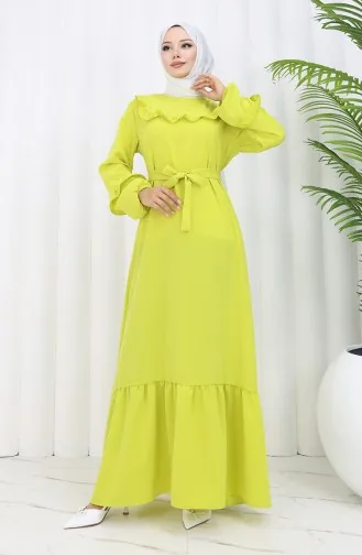 Aerobin Fabric Ruffle Detail Dress 0023-10 Oil Green 0023-10