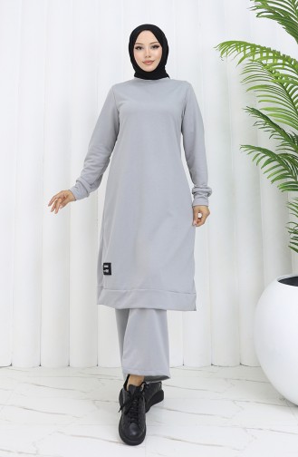 İki İplik Tunik Pantolon İkili Takım 0001-16 Gümüş
