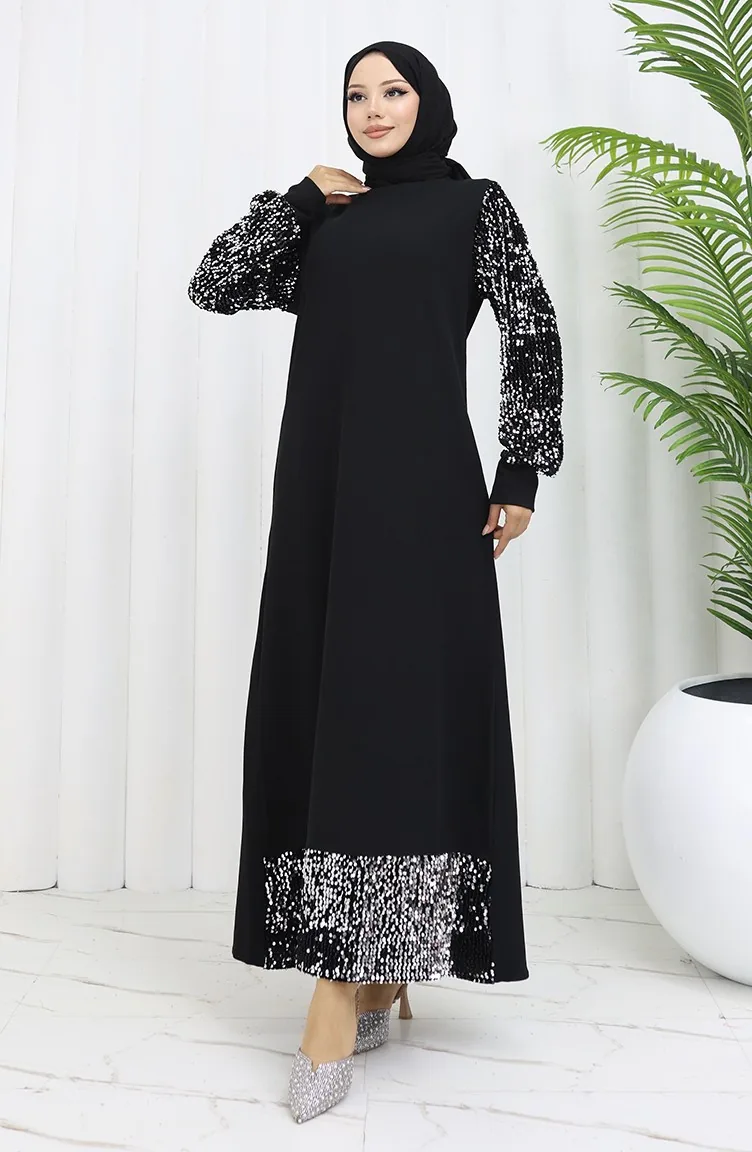Abendkleid Mit Pailletten 0305-01 Schwarz 0305-01