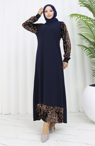 Robe De Soirée A Paillettes 0305-02 Bleu Marine 0305-02