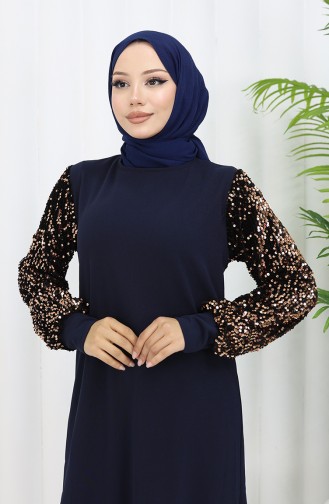 Robe De Soirée A Paillettes 0305-02 Bleu Marine 0305-02