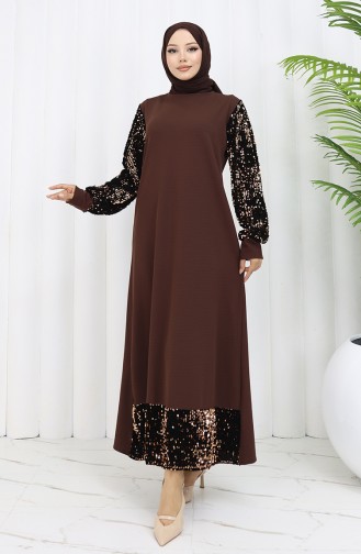 Abendkleid Mit Pailletten 0305-03 Braun 0305-03