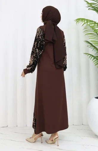 Payetli Abiye Elbise 0305-03 Kahverengi