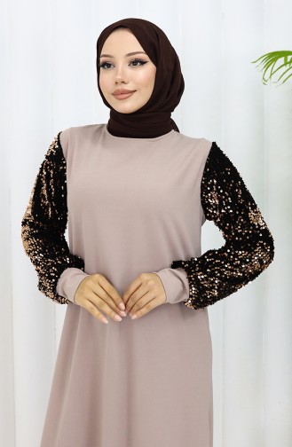Payetli Abiye Elbise 0305-06 Bej