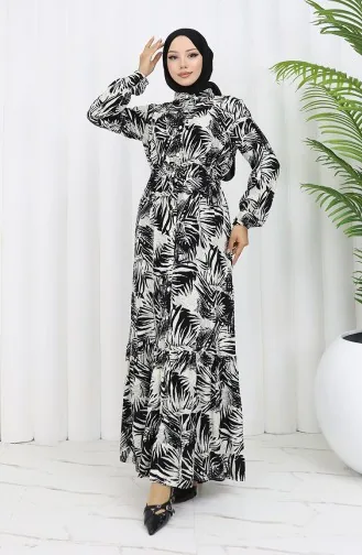 Rana Palmiye Muster Viskosekleid 0342-02 Schwarz Beige 0342-02