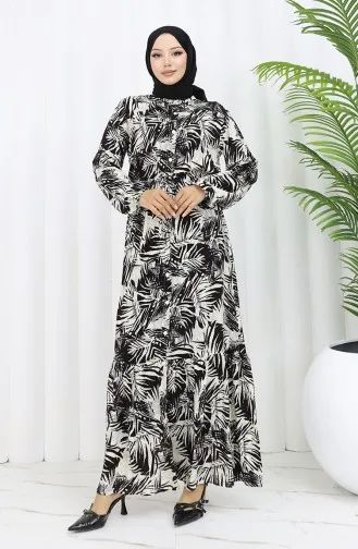 Rana Palm Pattern Viscose Dress 0342-03 Brown Beige 0342-03