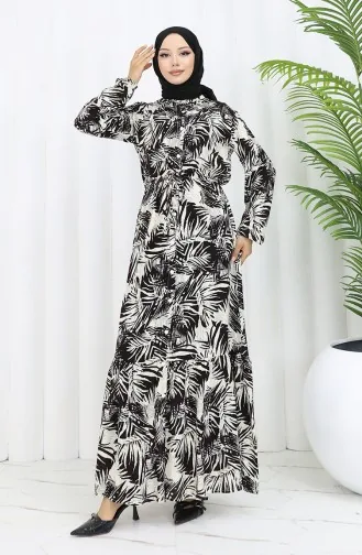 Rana Palm Pattern Viscose Dress 0342-03 Brown Beige 0342-03