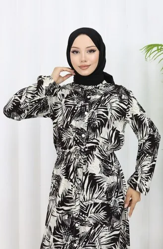 Rana Palm Pattern Viscose Dress 0342-03 Brown Beige 0342-03