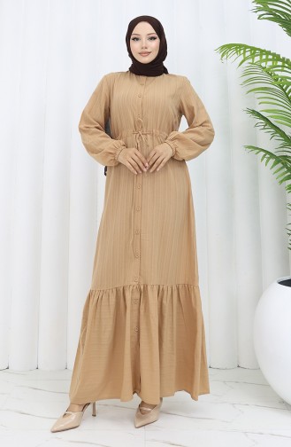 Robe Froncee Ourlet Boutonné 0351-03 Café Au Lait 0351-03