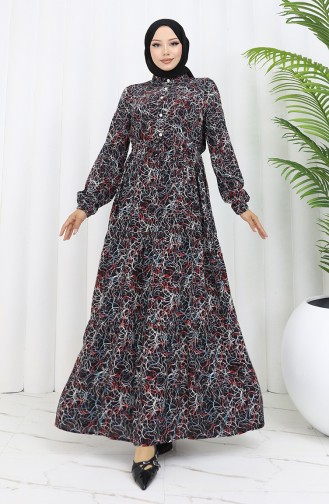 Gemischt Gemustertes Kleid 0352-05 Schwarz 0352-05