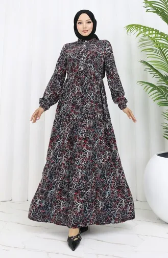 Robe à Motifs Mixtes 0352-05 Noir 0352-05