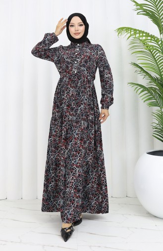 Gemischt Gemustertes Kleid 0352-05 Schwarz 0352-05