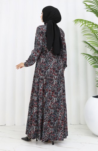 Gemischt Gemustertes Kleid 0352-05 Schwarz 0352-05