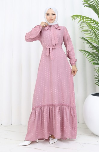 Patchwork-gemustertes Kleid Mit Gürtel 0383-03 Dusty Rose 0383-03