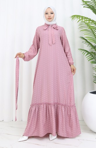 Patchwork-gemustertes Kleid Mit Gürtel 0383-03 Dusty Rose 0383-03