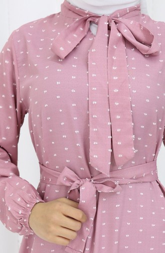 Patchwork-gemustertes Kleid Mit Gürtel 0383-03 Dusty Rose 0383-03