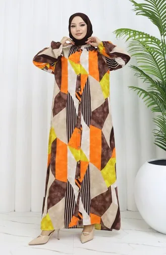 Viscose Fabric Buttoned Dress 0051-02 Orange Brown 0051-02