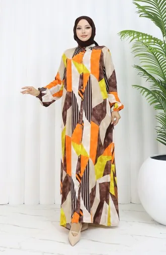 Viscose Fabric Buttoned Dress 0051-02 Orange Brown 0051-02