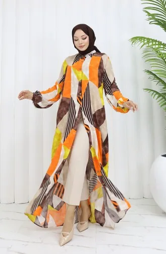 Viscose Fabric Buttoned Dress 0051-02 Orange Brown 0051-02