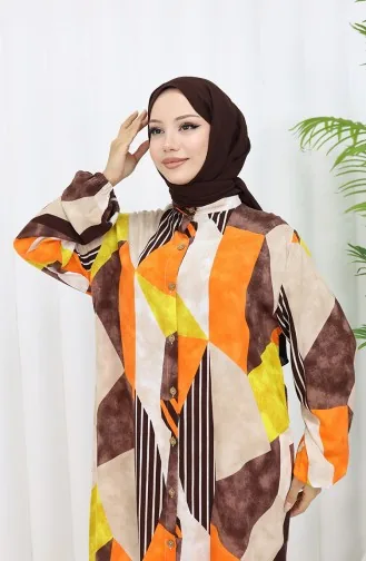 Viscose Fabric Buttoned Dress 0051-02 Orange Brown 0051-02