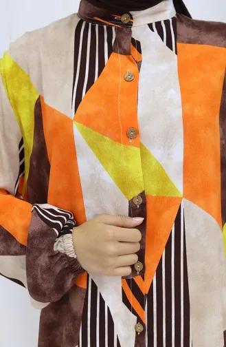 Viscose Fabric Buttoned Dress 0051-02 Orange Brown 0051-02