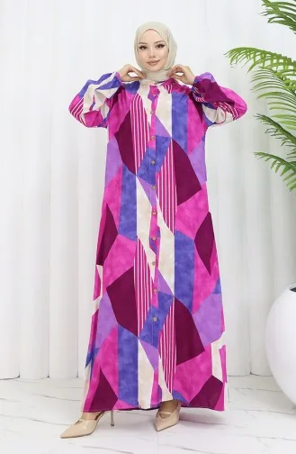 Viskon Kumaş Boydan Düğmeli Elbise 0051-03 Fuşya Mor