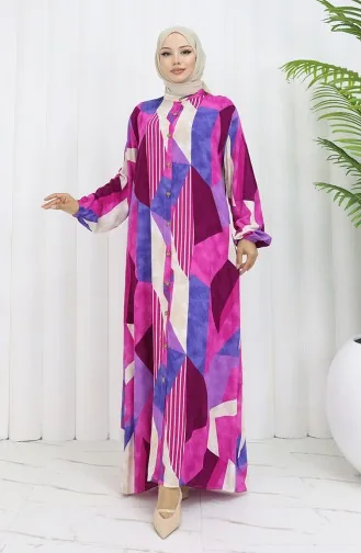 Viskon Kumaş Boydan Düğmeli Elbise 0051-03 Fuşya Mor