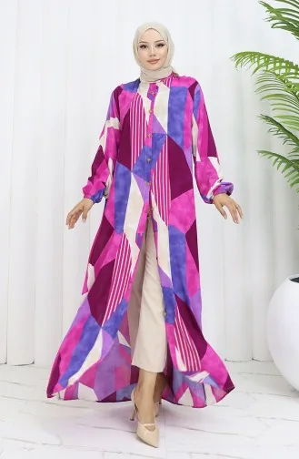 Viskon Kumaş Boydan Düğmeli Elbise 0051-03 Fuşya Mor