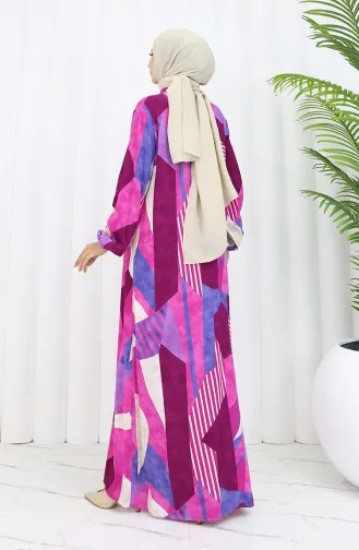 Viskon Kumaş Boydan Düğmeli Elbise 0051-03 Fuşya Mor
