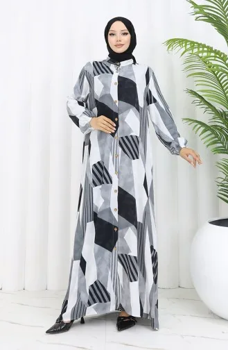 Viscose Stof Jurk Met Knopen 0051-04 Grijs Zwart 0051-04