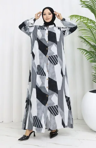 Viscose Stof Jurk Met Knopen 0051-04 Grijs Zwart 0051-04