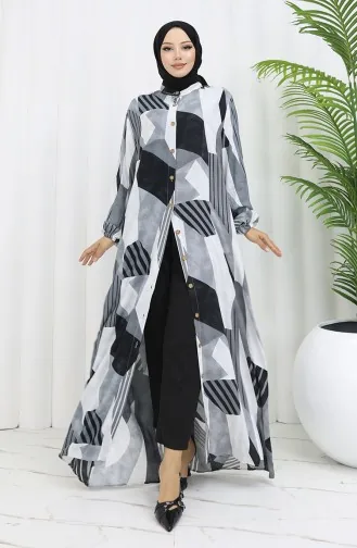 Viscose Stof Jurk Met Knopen 0051-04 Grijs Zwart 0051-04