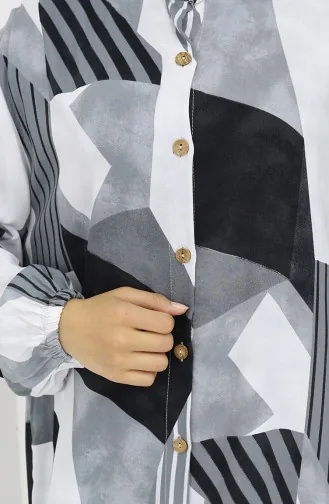 Viscose Stof Jurk Met Knopen 0051-04 Grijs Zwart 0051-04