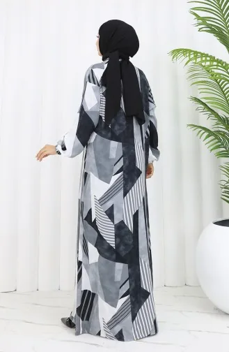 Viscose Stof Jurk Met Knopen 0051-04 Grijs Zwart 0051-04