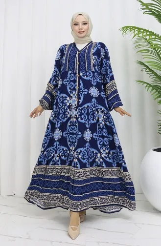 Viscose Stof Half Geknoopt Patroon Jurk 0052-01 Marineblauw 0052-01