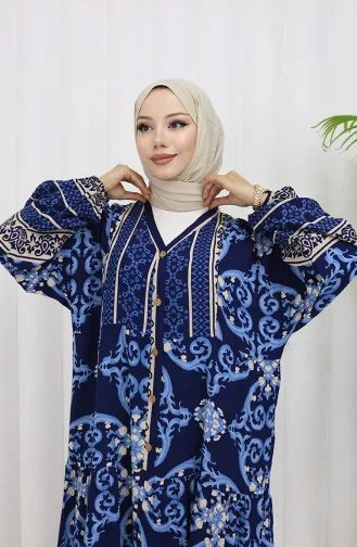 Viscose Stof Half Geknoopt Patroon Jurk 0052-01 Marineblauw 0052-01