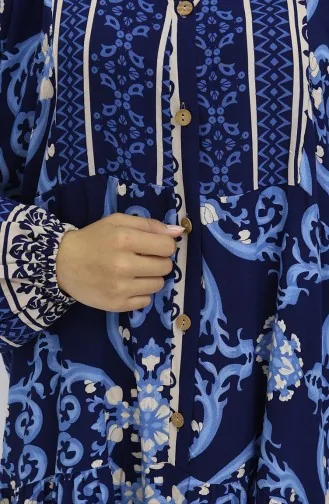 Viscose Stof Half Geknoopt Patroon Jurk 0052-01 Marineblauw 0052-01