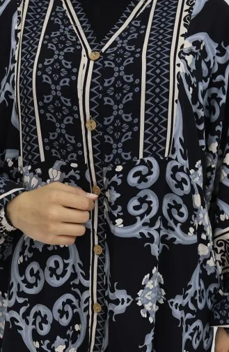 فستان منقوش بنصف أزرار من قماش الفيسكوز 0052-03 أسود 0052-03