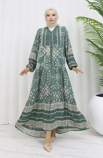 Viscose Stof Half Geknoopt Patroon Jurk 0052-04 Amandelgroen 0052-04