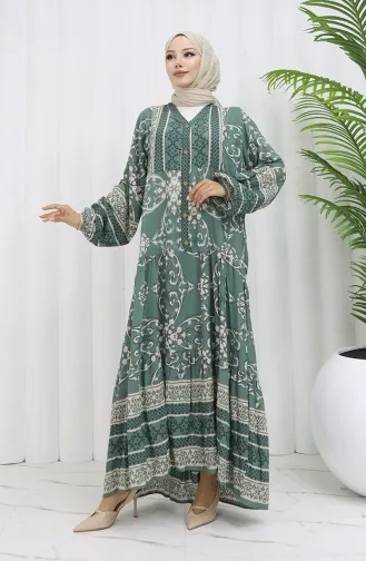 Viscose Stof Half Geknoopt Patroon Jurk 0052-04 Amandelgroen 0052-04