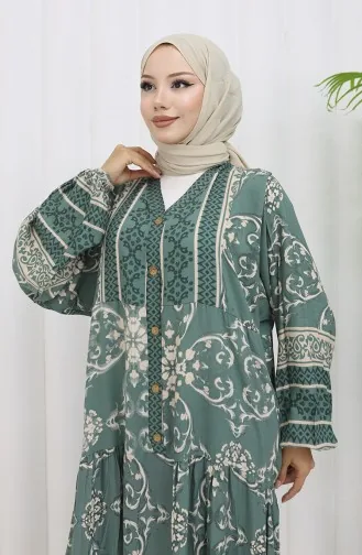 Viscose Stof Half Geknoopt Patroon Jurk 0052-04 Amandelgroen 0052-04