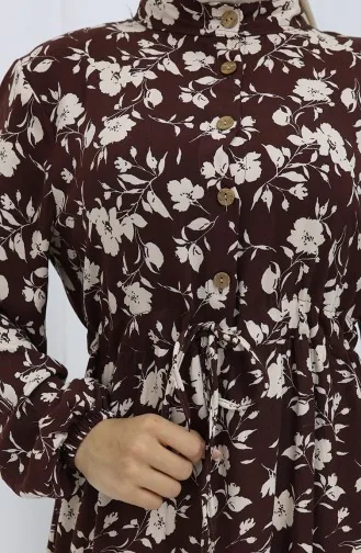 Robe à Motifs En Tissu Viscose à Demi-boutonnage 0053-01 Marron 0053-01