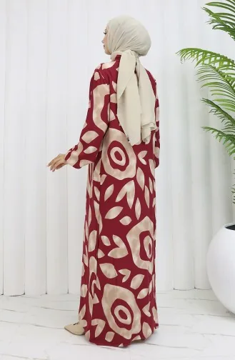 Viskon Kumaş Boydan Düğmeli Desenli Elbise 2029-05 Sütlü kahve Bordo